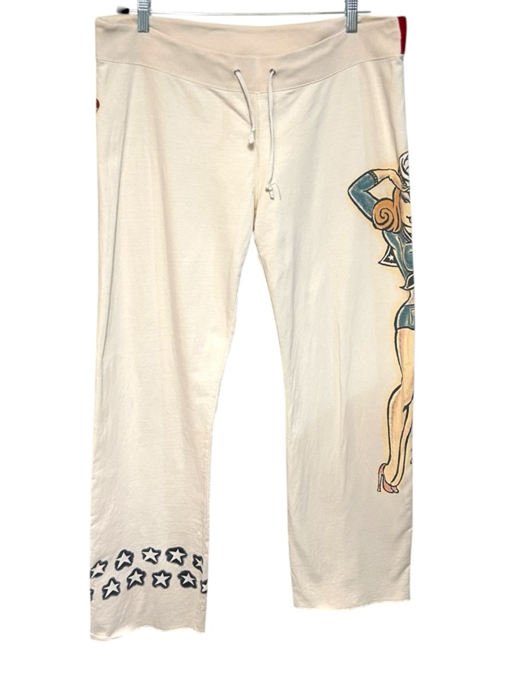 RARE lucky brand L-XL sweatpants naval pin up girl tattoo art vintage wide leg - Picture 2 of 16
